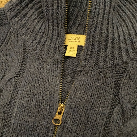 Navy zip-up cable-knit cardigan sweater - Picture 5 of 6